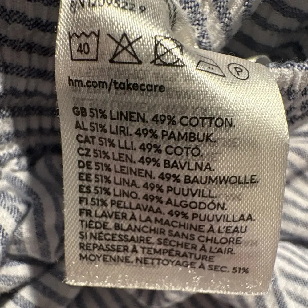 H&M Women's Blue/White Linen & Cotton Straight Leg Pants w/ drawstring, Size XS